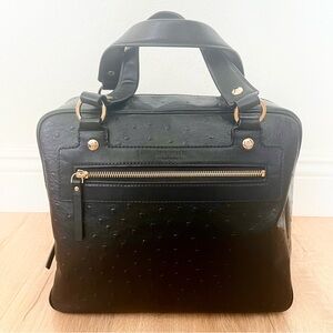Beautiful Kate Spade Black Ostrich Embossed Bowler‎ Bag Purse & Dust Bag Mint